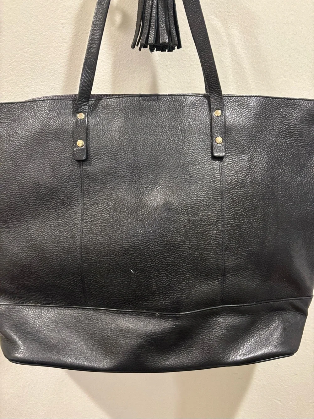 Cole Haan Black Pebbled Leather Tote with Tassel